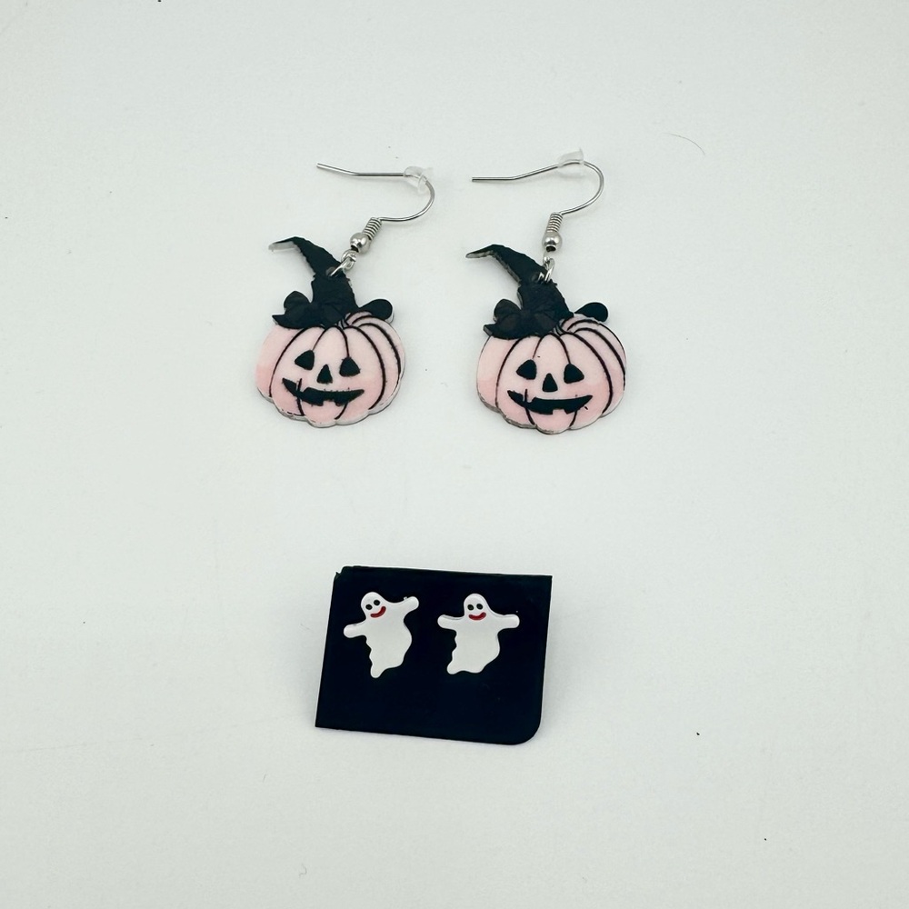 2 Pairs of Halloween Earrings Pumpkins and Ghosts